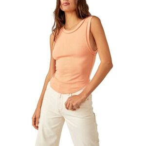 WE THE FREE People Kate Tank Ribbed Tank Top Sunset Coral Sz S